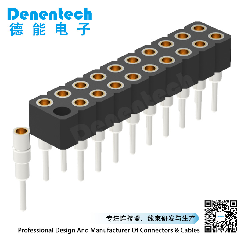 Denentech 高质量2.00MM圆P排母H2.80xW4.20双排180度直插圆孔母座接插件